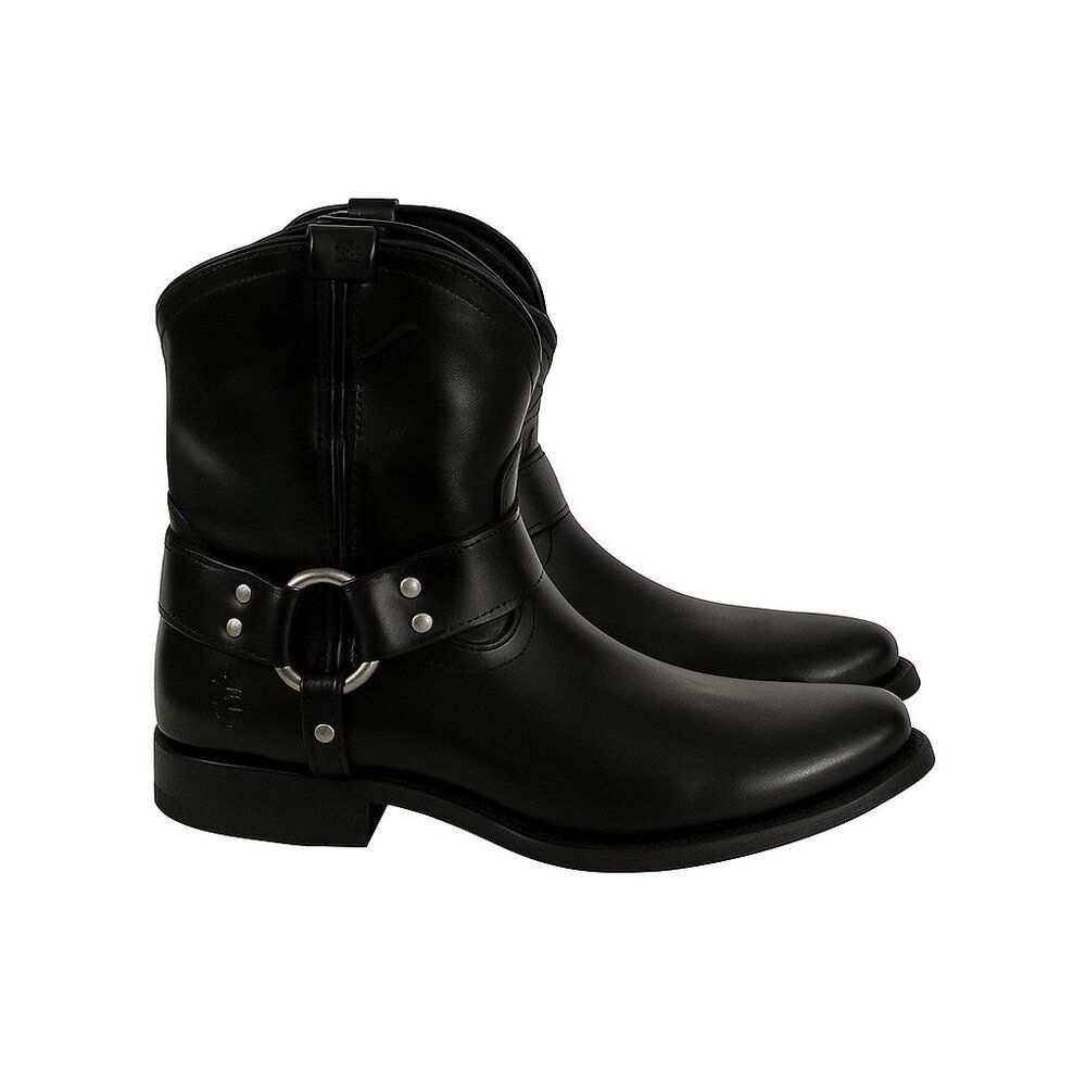 Frye Wyatt Harness Leather Black Short Southern/Western Cowboy Ankle Boot